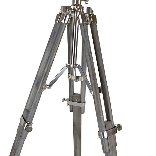 Tripod Lampe Metall Teakholz Grau 84cm Stativlampe