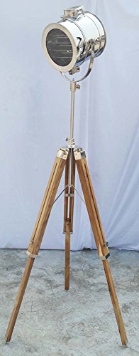 Shiv (TM Shakti Unternehmen Royal Design-Nautical chrom Spot Light Moderne Teak Holz Stativ Stehlampe Searchlight - 1