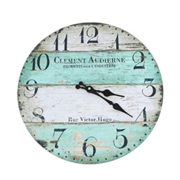 Wanduhr - Clement - Holz Küchenuhr mit großem Ziffernblatt aus MDF, Retro Uhr im angesagtem Shabby Chic Design mit leisem Quarz-Uhrwerk, Ø: 32 cm - 1