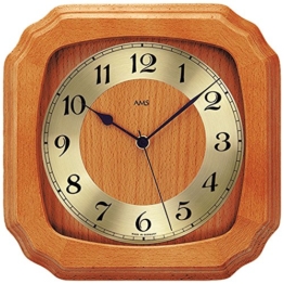 klassische AMS Holz Wanduhr 5866/9 Funkuhr mit Holzrahmen Rustikal Landhaus Stil lackiert Mineralglas - 1