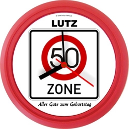 Lucky Clocks BEGINN DER ZONE originelle Wanduhr Verkehrszeichen zum Geburtstag für jeden Anlass mit jeder Beschriftung und jedem Vornamen Namen erhältlich auch ganz neutral - 1