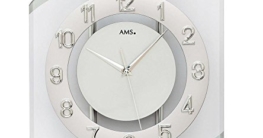 AMS. design Funkuhr, geschwungene Funk-Wanduhr in Silber und Weiß mit Glas, analoge Zeitanzeige - Wohnzimmeruhr modern - 1