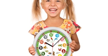 Cander Berlin MNU 1330 Kinderwanduhr (Ø) 30,5 cm Kinder Wanduhr mit lautlosem Uhrenwerk und farbenfrohen Tieren - Ablesen der Uhrzeit lernen - 3