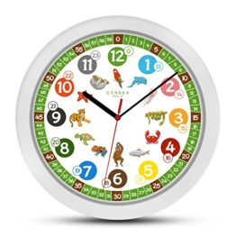 Cander Berlin MNU 1330 Kinderwanduhr (Ø) 30,5 cm Kinder Wanduhr mit lautlosem Uhrenwerk und farbenfrohen Tieren - Ablesen der Uhrzeit lernen - 1