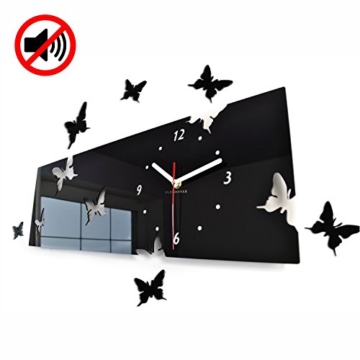 Große moderne Wanduhr Schmetterling Schwarz Querformat 20 x 60 cm, 3d