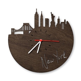 Skyline New York Wanduhr aus Eichen-Holz geräuchert Made in Germany | Design Uhr aus Echtholz | Wand-Deko aus Eiche geräuchert | Originelle Wand-Uhr | Moderne Wand-Uhr im Skyline Design | Wand-Dekoration aus Natur-Holz - 1