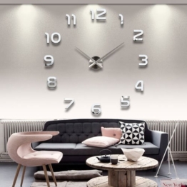 3D Wanduhr Sticker Modern, 3D DIY Uhr Sticker, Moon mood® 3D DIY Metall Riesen Uhr Moderne Wanduhr Wandtattoo Dekoration Uhr Wand Sticker Spiegel Oberflächen Zimmerdeko Sticker Wohnzimmer Büro Studierzimmer - 1