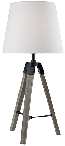 BRUBAKER Dreibein Tisch- oder Nachttischlampe 57 cm Holz Silbergrau / Weiß - Designed in Germany - 1