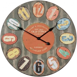 FineBuy Deko Vintage Wanduhr XXL Ø 60 cm London Old-Town Metall bunt | Große Uhr rustikal Dekouhr rund | Design Retro Küchenuhr für Küche & Wohnzimmer - 1