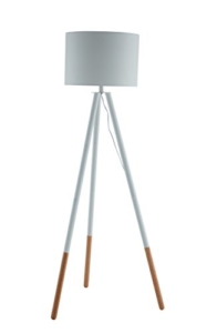 SalesFever Stehlampe, Stehleuchte, Metall- + Holzbeine in weiß-braun, Lampenschirm in Weiß, Polyester, robuster Stoff, Holz, Metall, Wohnzimmerlampe, Druckschalter, 43 x 29 x 153 cm - 1