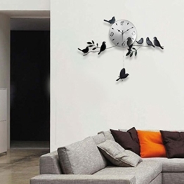 Schwarze Vögel Wand Uhr Kunst Designer Modern Familie Wohnzimmer Raum Design Deko - 1