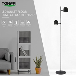 Tonffi Stehlampe Doppelkopf LED Standleucht dimmbar 10W 800LM Touch-Schalter aus Eisen Wohnzimmerlampe schwarz - 1