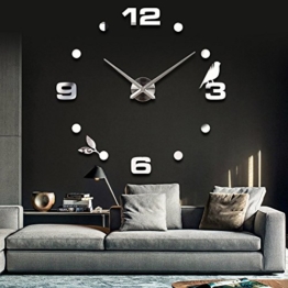 Vinteen Moderne Minimalistische DIY Personifizierte Digitaluhr Uhr Große Wanduhr 3D Mode Kreative Wohnzimmer Wanduhr Tv Hintergrund Wandaufkleber Zeitmesser Horologe (Schwarz / Golden / Silber) ( Color : Silver ) - 1