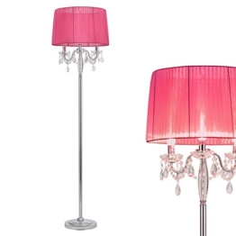 [lux.pro] Stehleuchte Stehlampe (3 x E14 Sockel)(165 cm x 45 cm) Chromfuss + Stoffschirm pink + Kristallbehang Lampe Wohnzimmerlampe Leuchte Standleuchte - 1