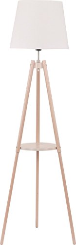 Stehlampe Holz Weiß Stoff Schirm Eckig Dreibein Skandinavisches Design H 148cm E27 Innenlampe Couch Stehleuchte Standleuchte - 1