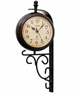 AMS Deko Wanduhr Funk Uhr RETRO Look Vintage Antik zweiseitig Metallgehäuse Anzeige der Temperatur/Uhrzeit - 1